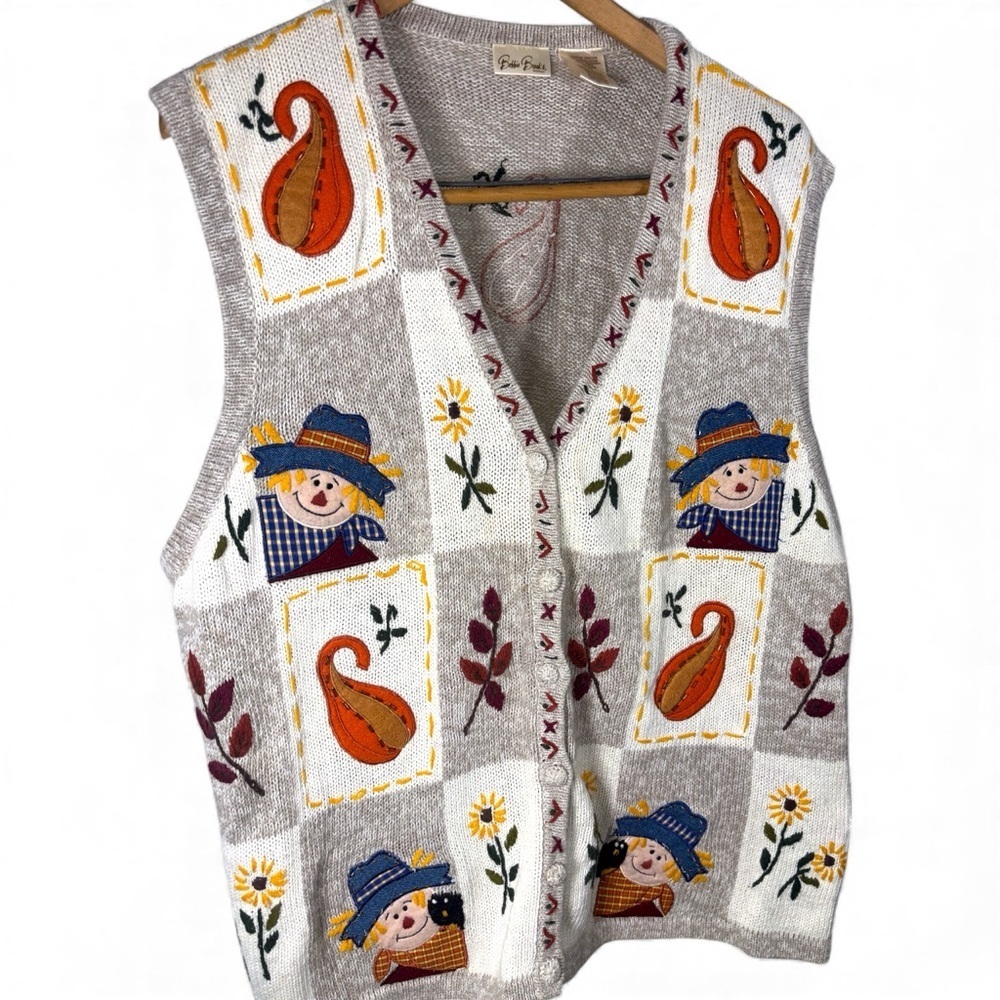 Vintage Bobbie Brooks fall Harvest patchwork sweater vest. - Picture 6 of 6